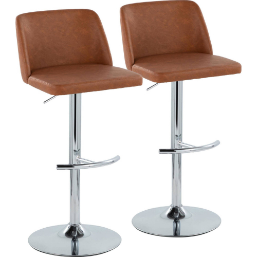 Toriano Adjustable Swivel Bar Stool in Camel Leatherette & Chrome (Set of 2)